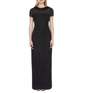 JS Collection Inaya Column Collared Gown V Back Sequin Textured Illusion Size 14